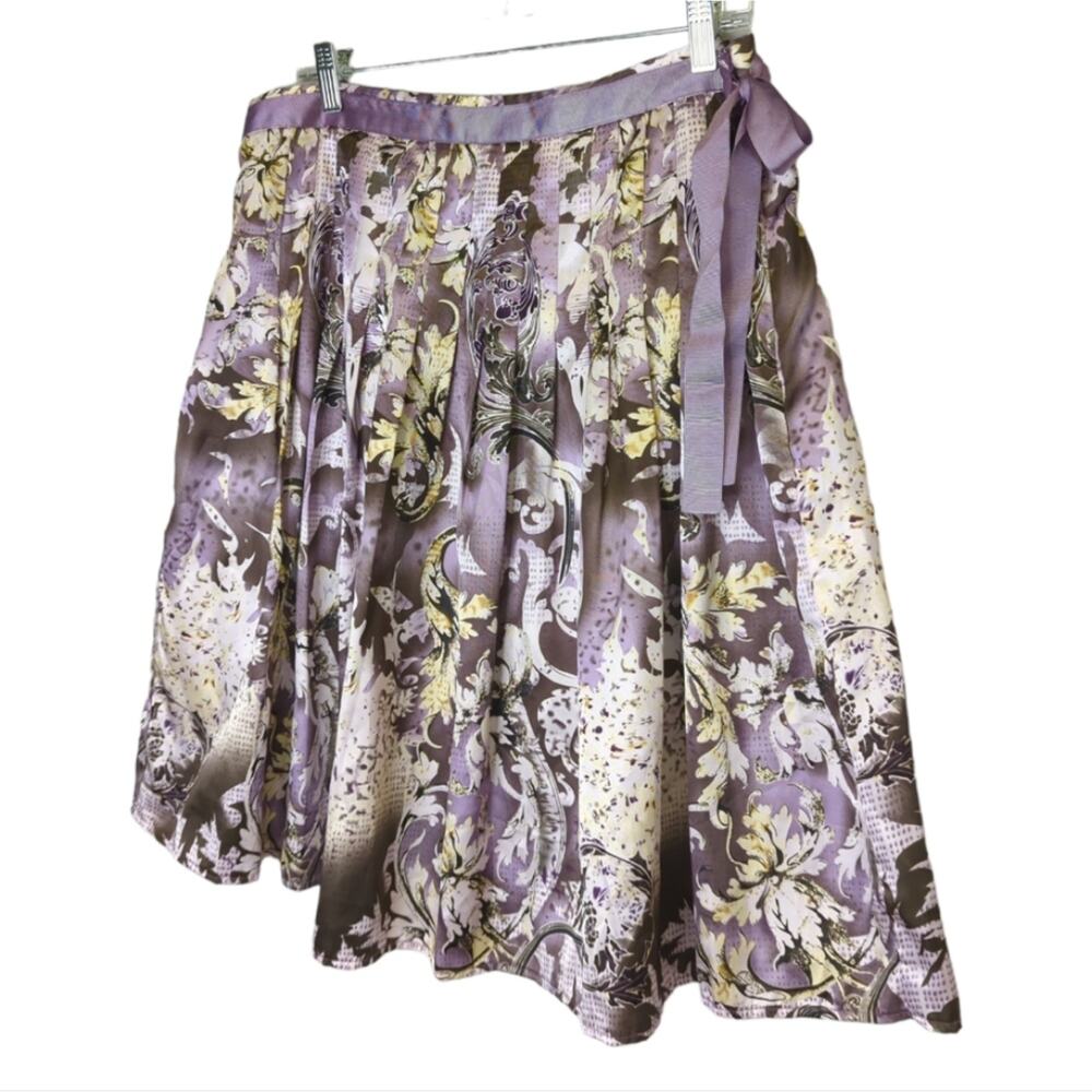 Worthington‎ Purple Pleated Satin-like Skirt Size 14 Floral Paisley business